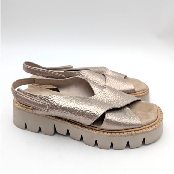 Pedro Garcia Reme Platform Sandal Crisscross Strap Gold Metallic Size US7 EU37.5 - Picture 3 of 12